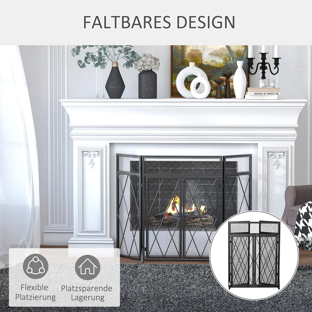 Folding Fireplace Screen Heavy Duty Black Z96362