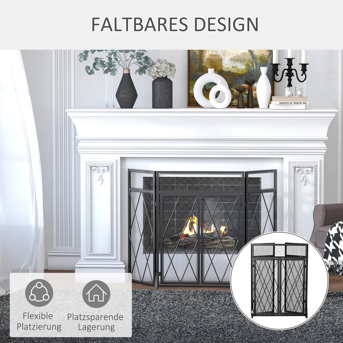 Folding Fireplace Screen Heavy Duty Black Z96362
