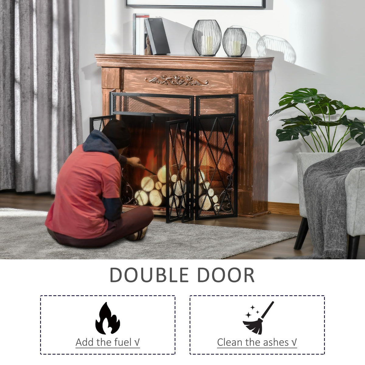 Folding Fireplace Screen Heavy Duty Black Z96362