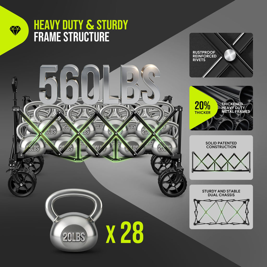 48'' Extra Large Collapsible Wagon with Big Wheels, 300L Black W209666