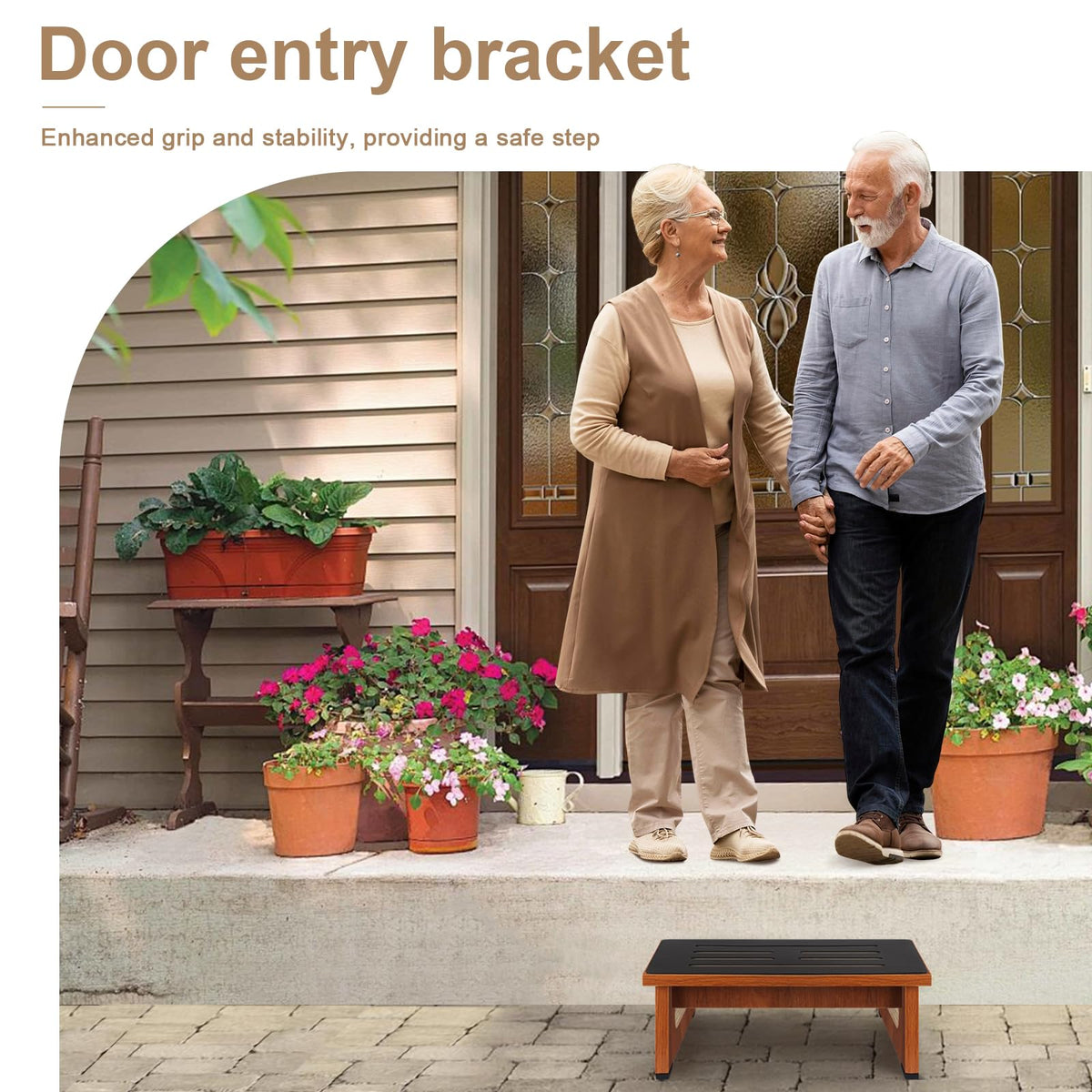 Brown Bed Step Stool with Handles F946