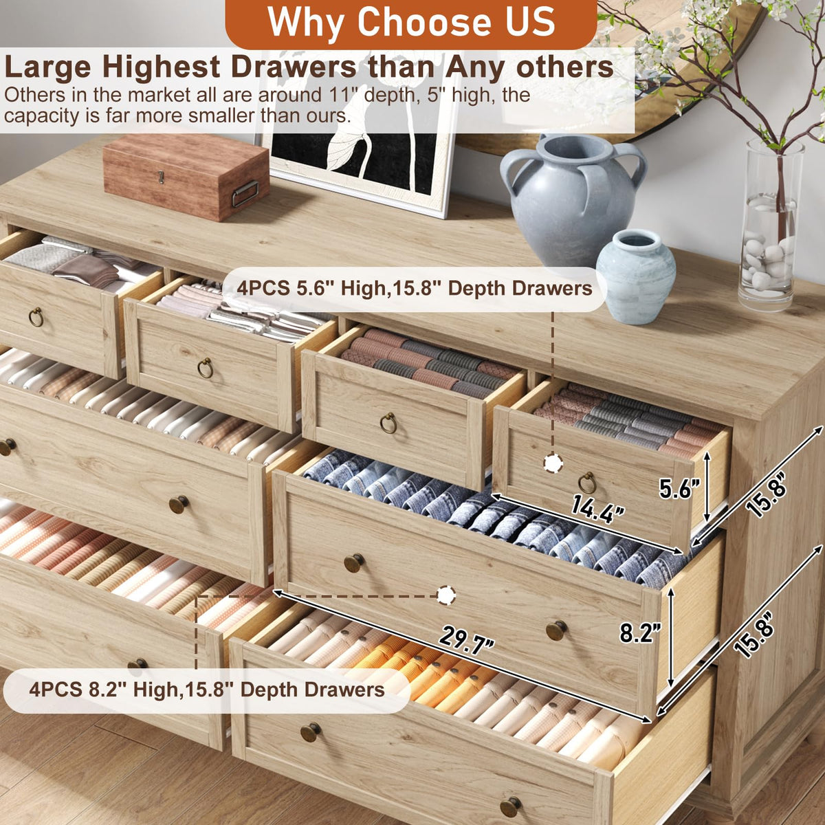 Rustic Wood 8 Drawer Dresser N5193