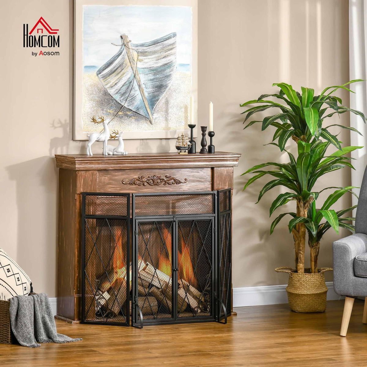 Folding Fireplace Screen Heavy Duty Black Z96362