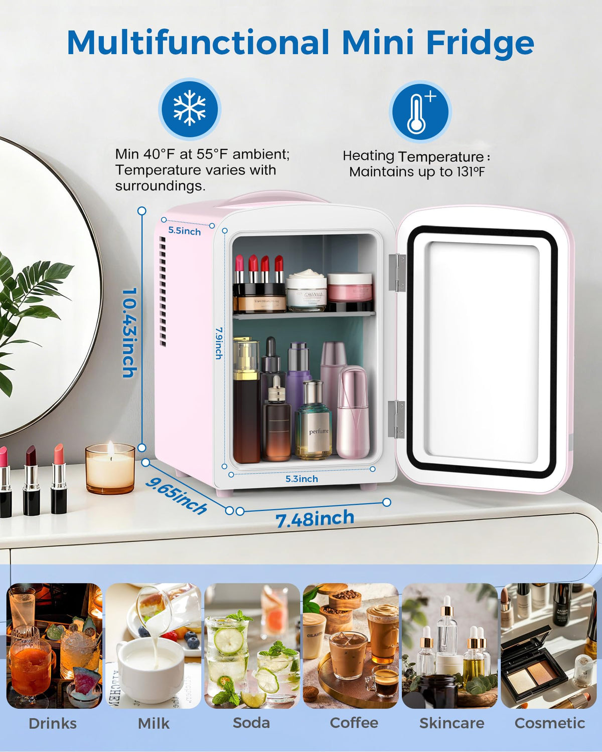 Mini Fridge 4L 6 Cans Pink R11005