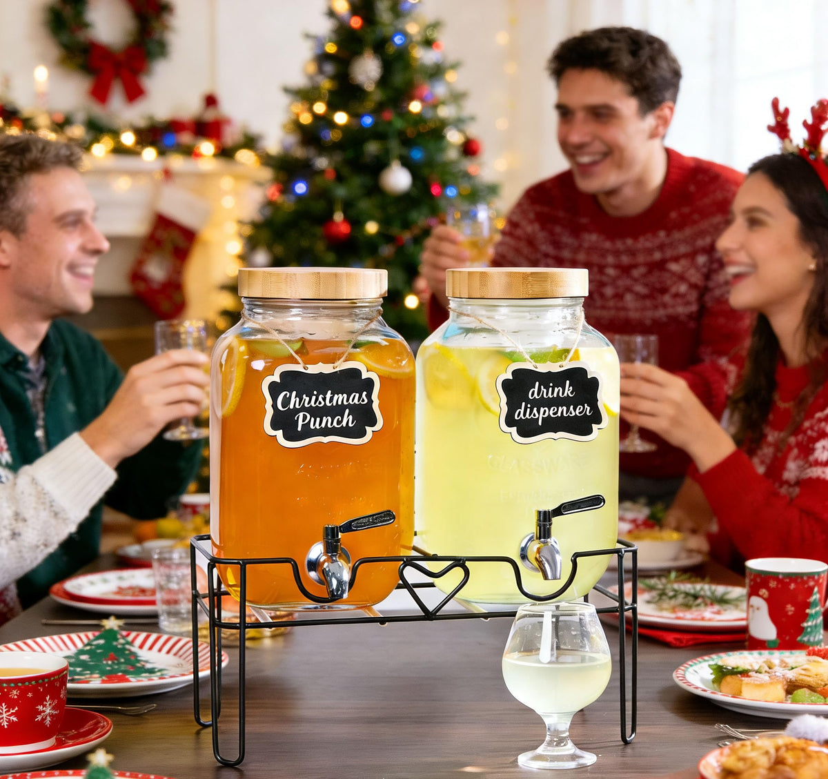 2 Pack 1 Gallon Glass Drink Dispenser with Stand and Fruit Infuser L47462