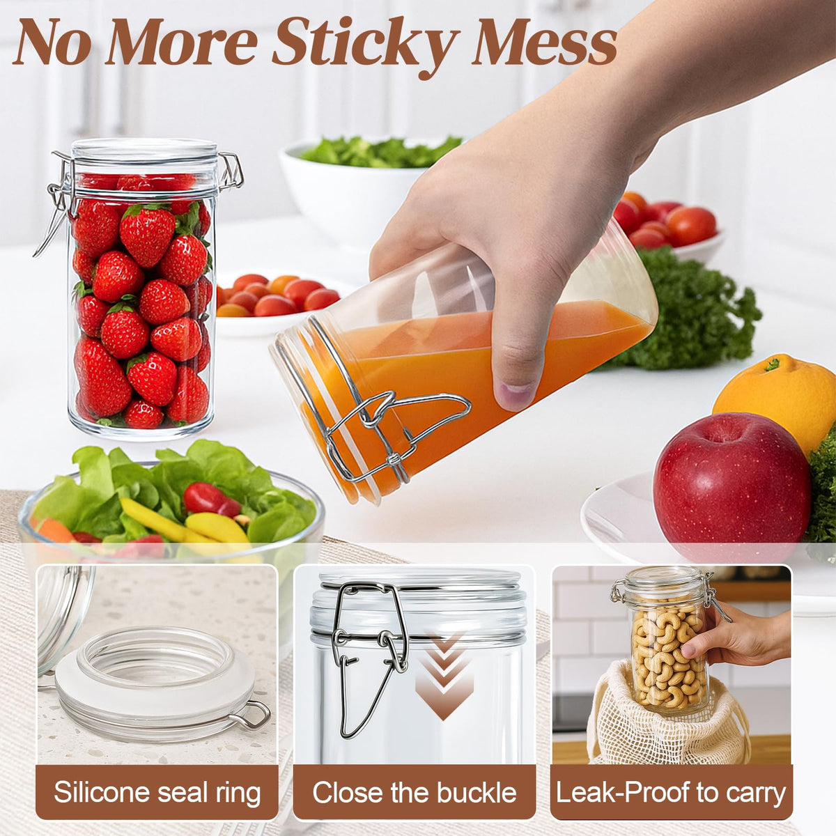 8 PCS 16 oz Glass Jars with Airtight Lid Z78017