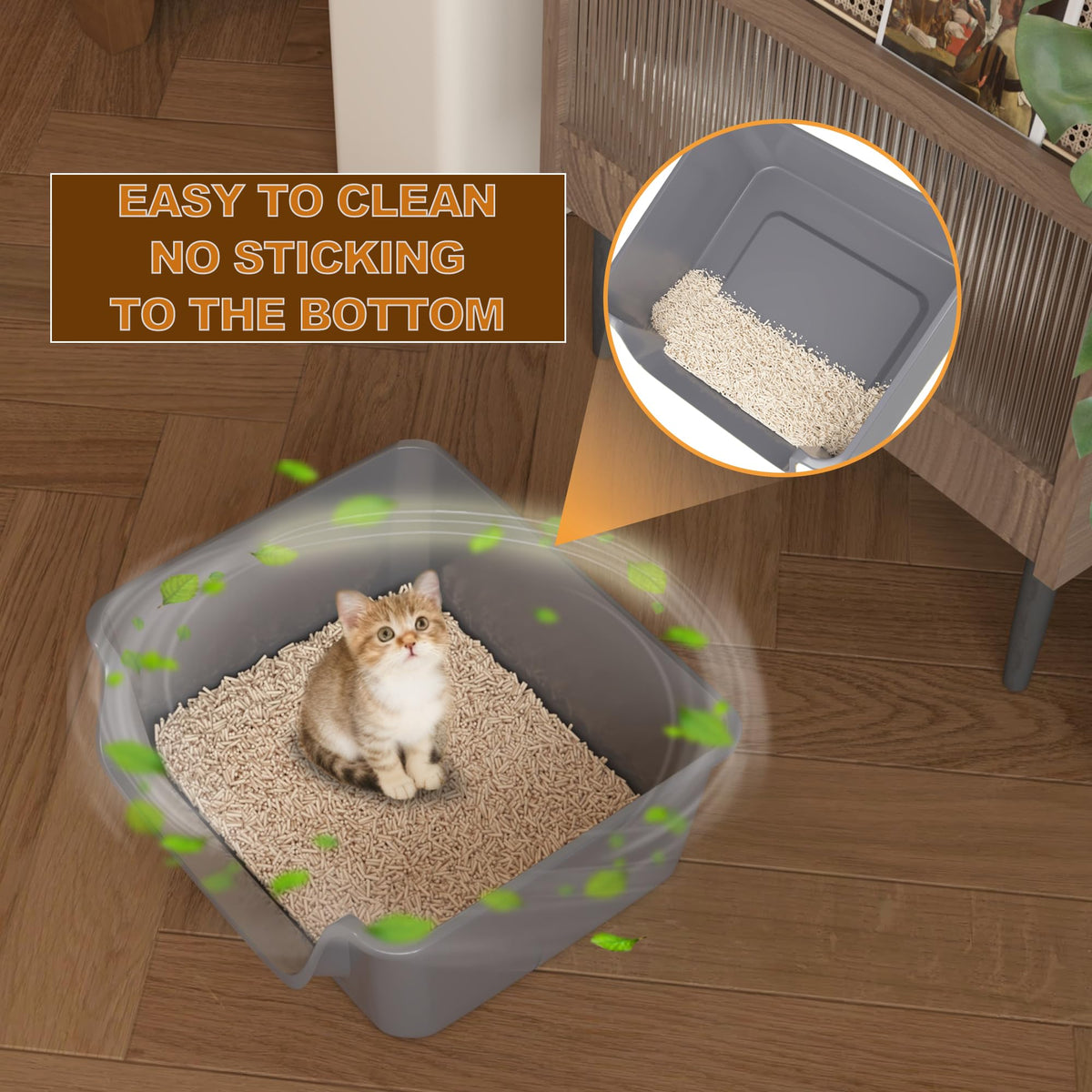 Open-Top High Sides Cat Litter Box with Low Entrance R473156