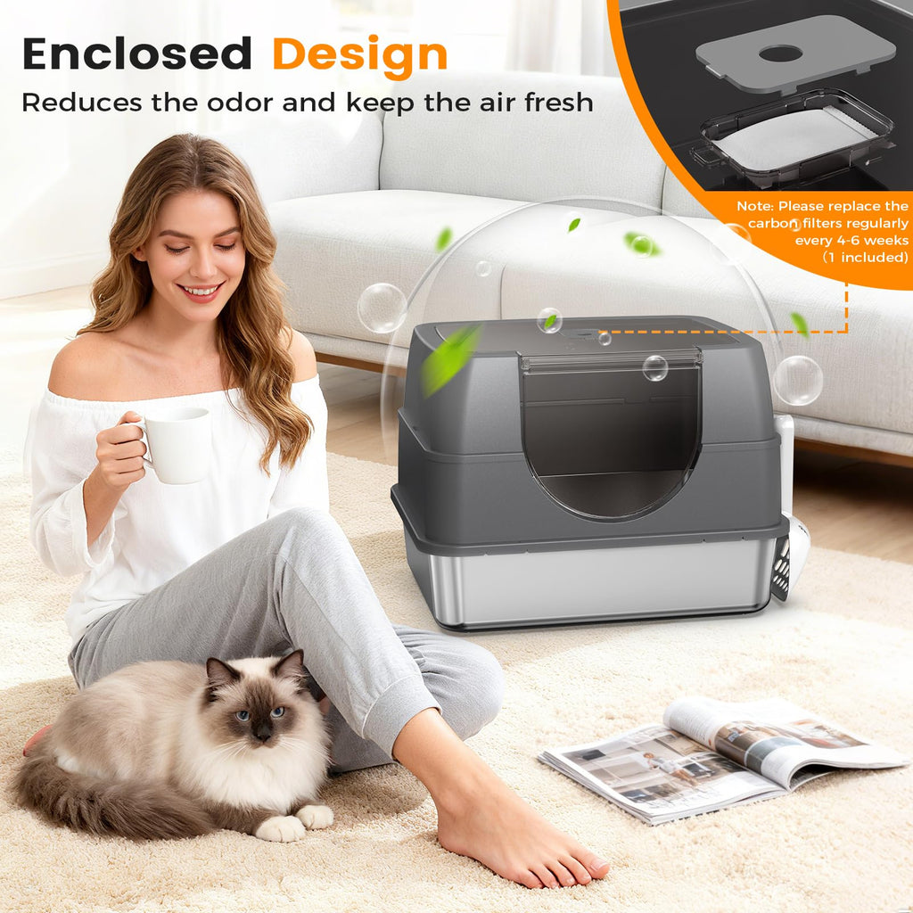 Stainless Steel Litter Box with Lid W4433