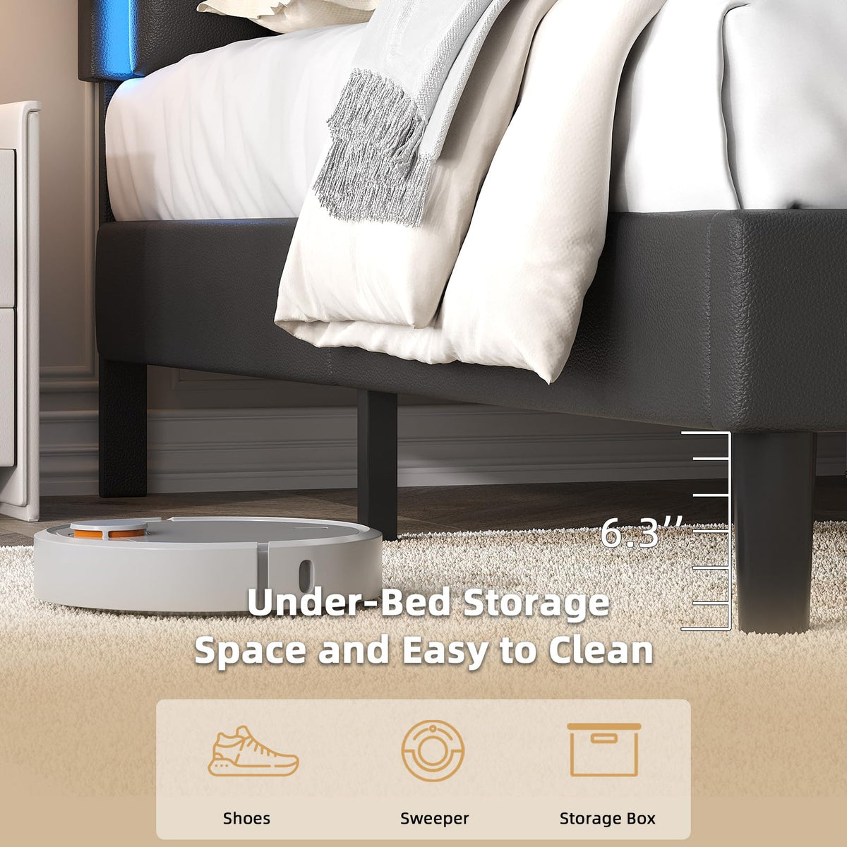 Black Full Bed Frame with PU Headboard U8230