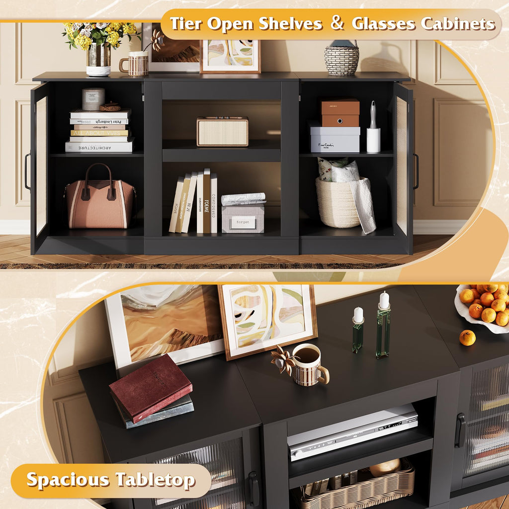 Black 58" TV Stand with Storage Cabinets and Adjustable Shelves A36333