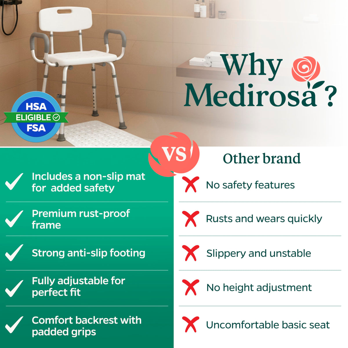 Adjustable Shower Chair with Mat X5046