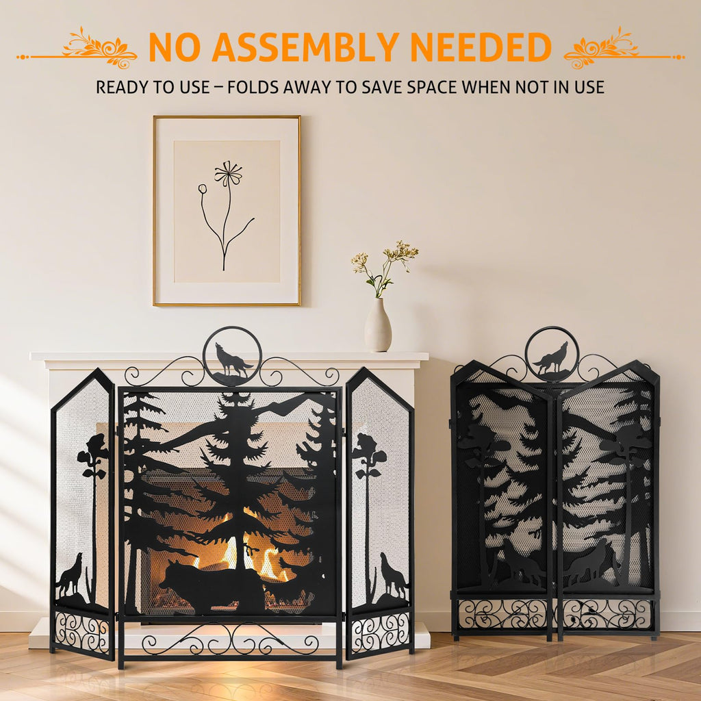 Black 3 Panel Fireplace Screen H142613