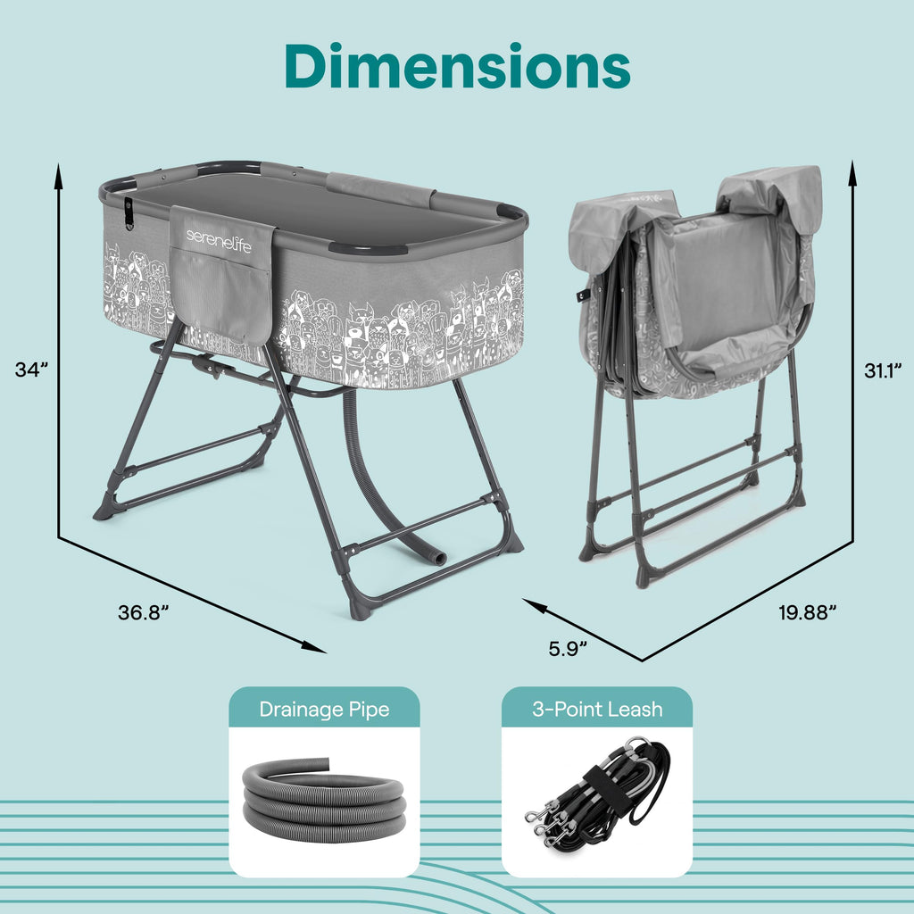 Foldable Dog Bath Tub with Drain Hose, 130 lb Capacity, Gray F20859