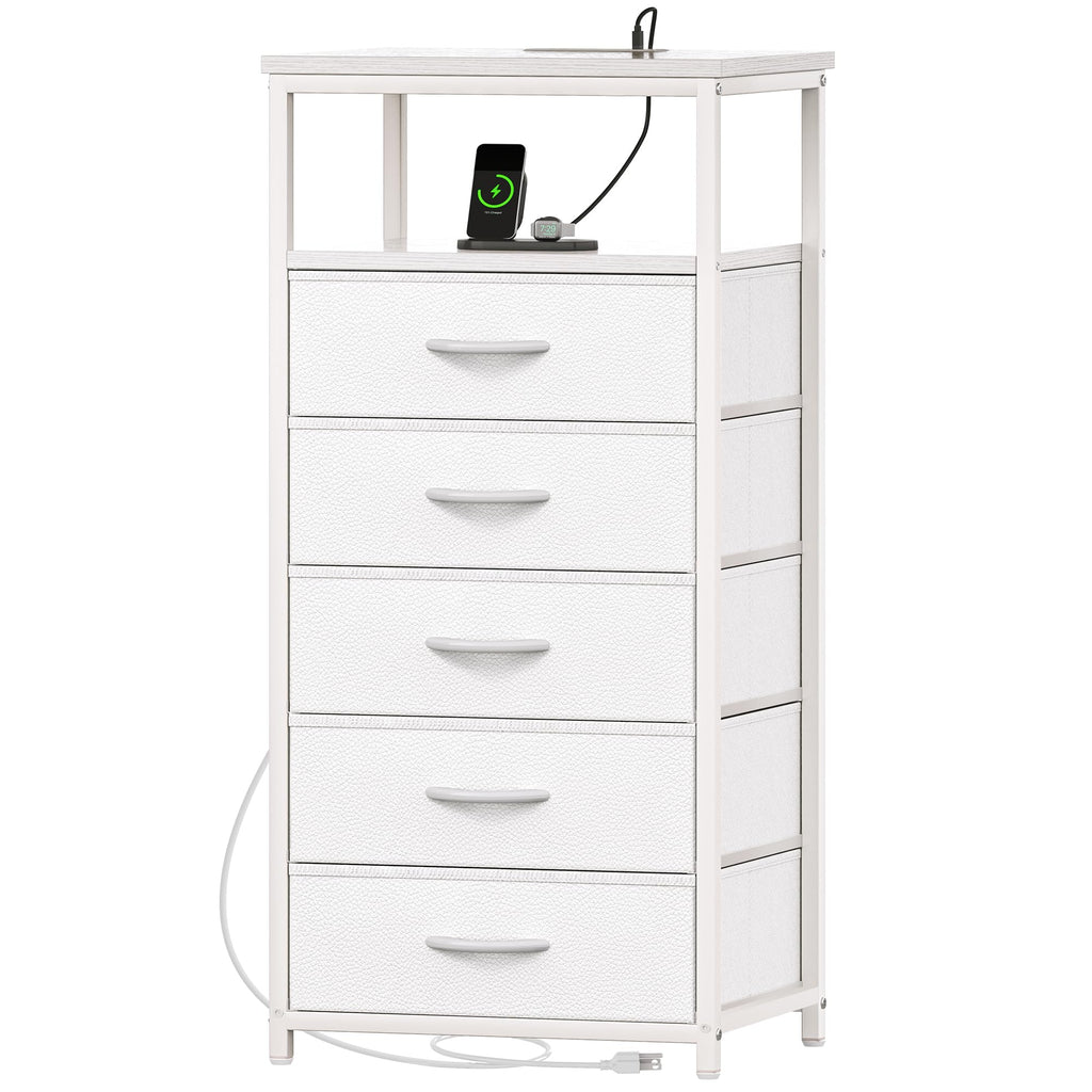 White 5 Drawer Dresser with Charging Station P376