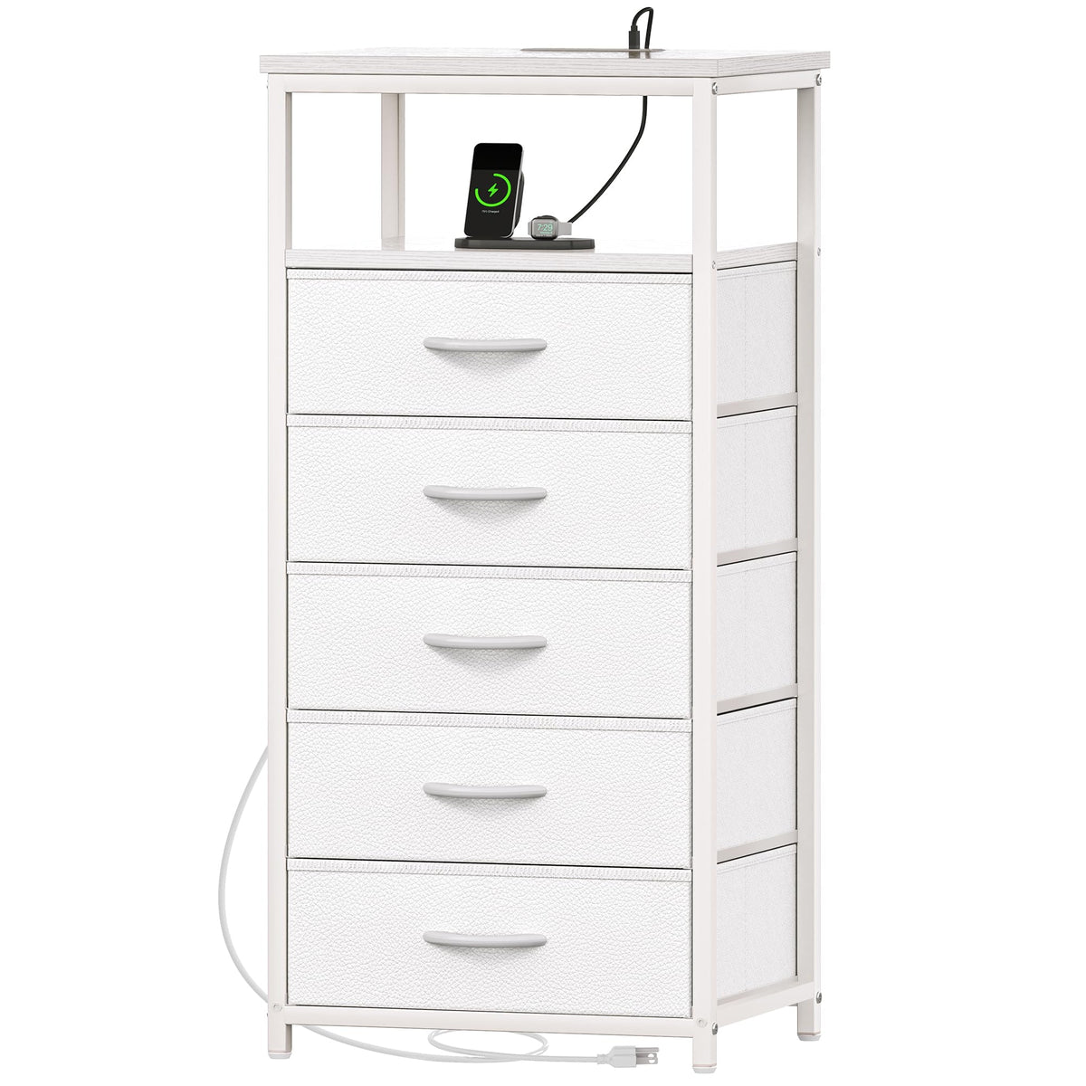 White 5 Drawer Dresser with Charging Station P376