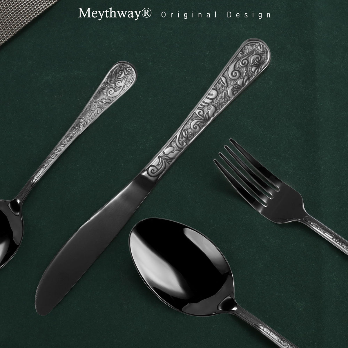60-Piece Black Stainless Steel Flatware Set I480