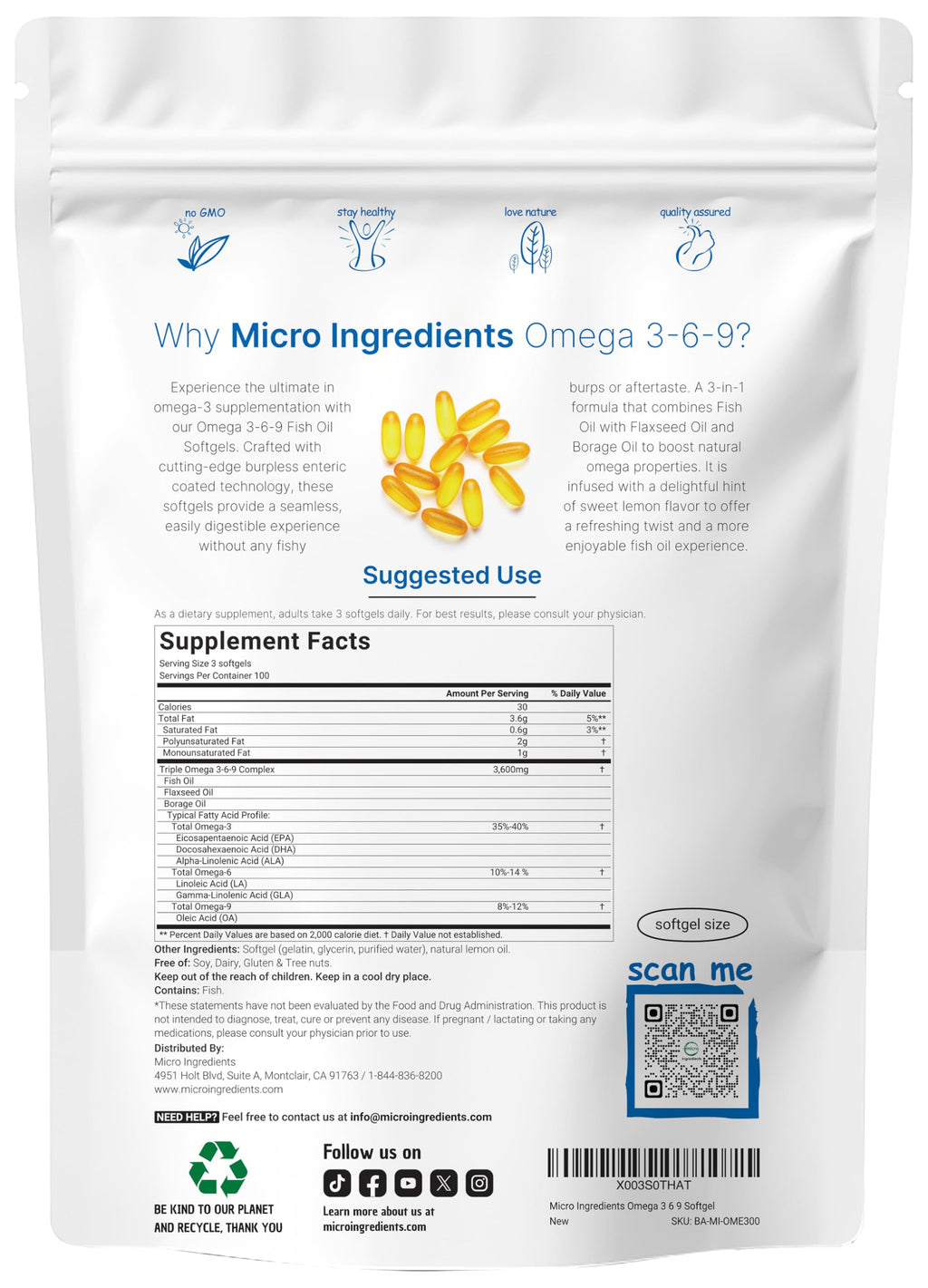 Omega 3-6-9 3600mg Lemon Flavor Softgels L12737