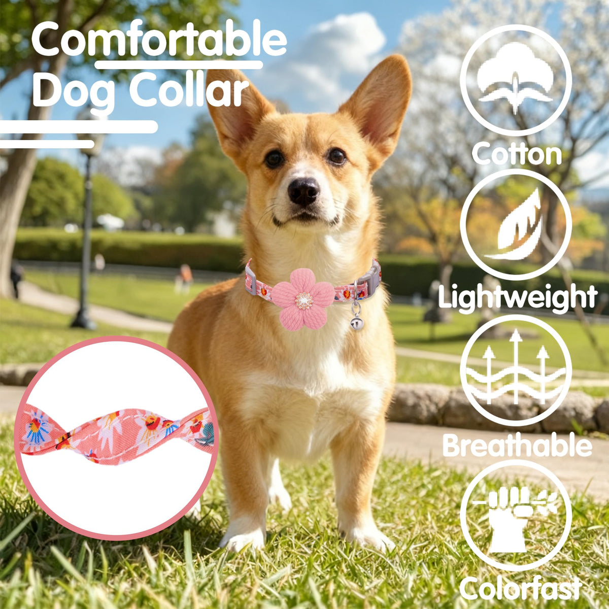 Small Dog Collar with Flower and Bell T7734