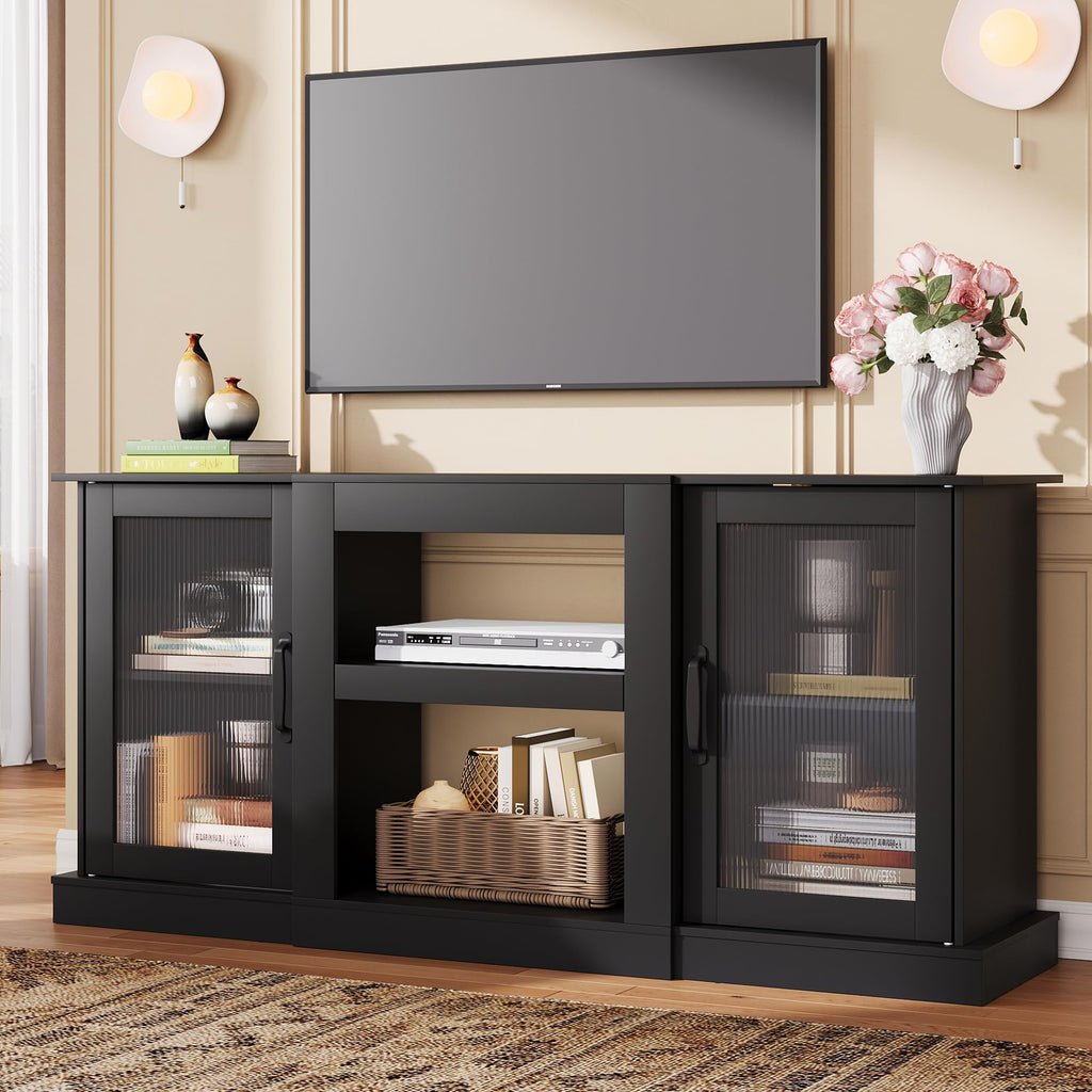 Black 58" TV Stand with Storage Cabinets and Adjustable Shelves A36333