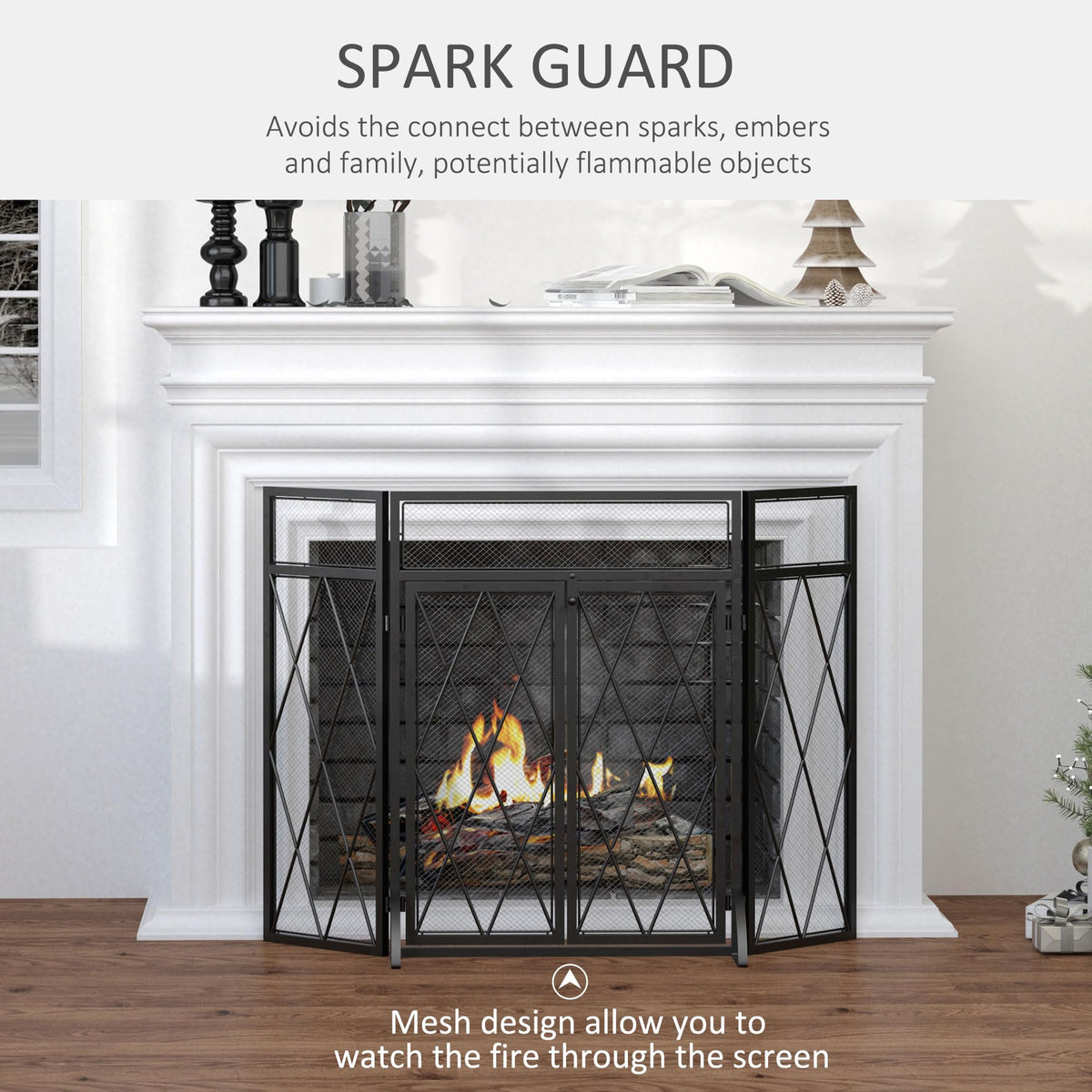 Folding Fireplace Screen Heavy Duty Black Z96362