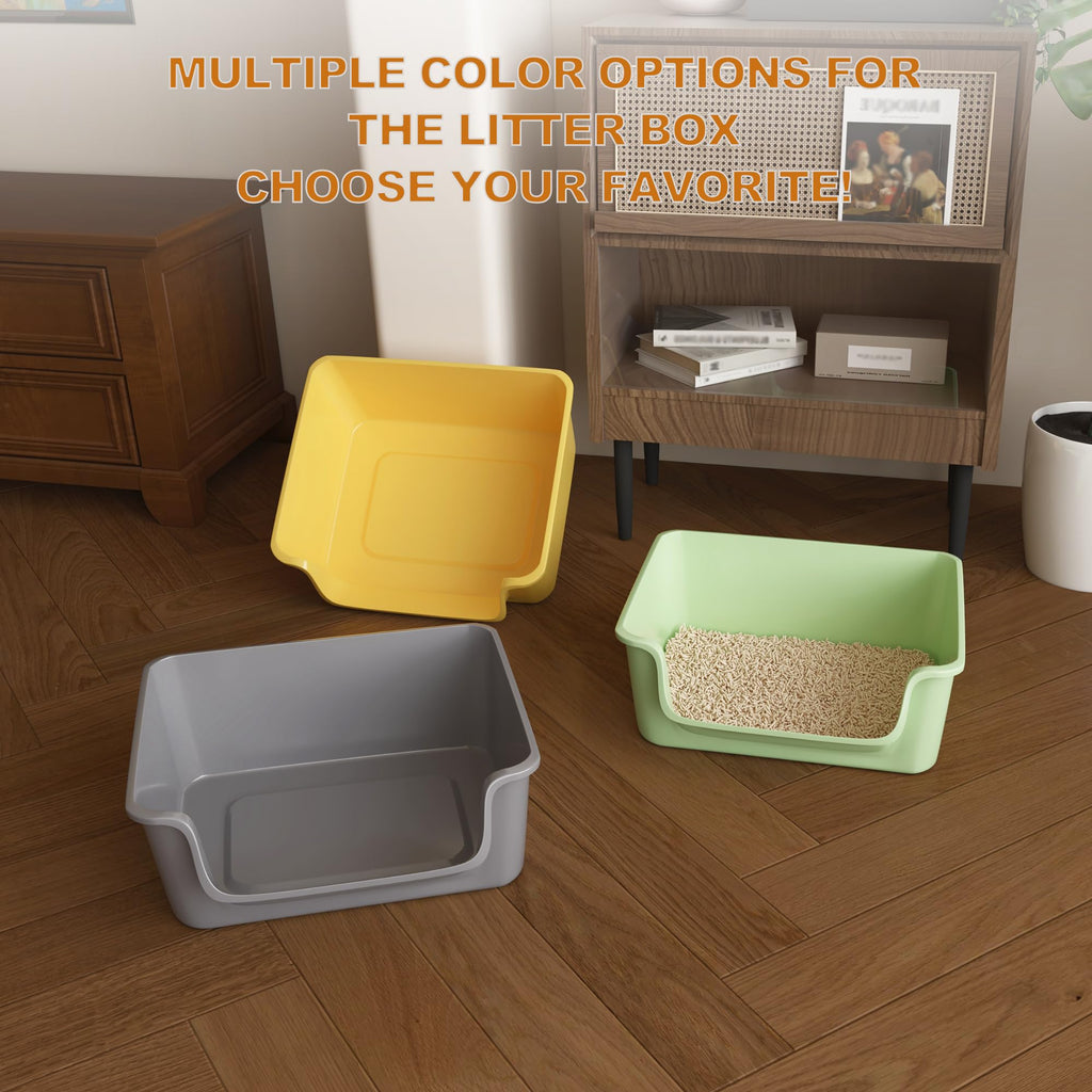 Open-Top High Sides Cat Litter Box with Low Entrance R473156