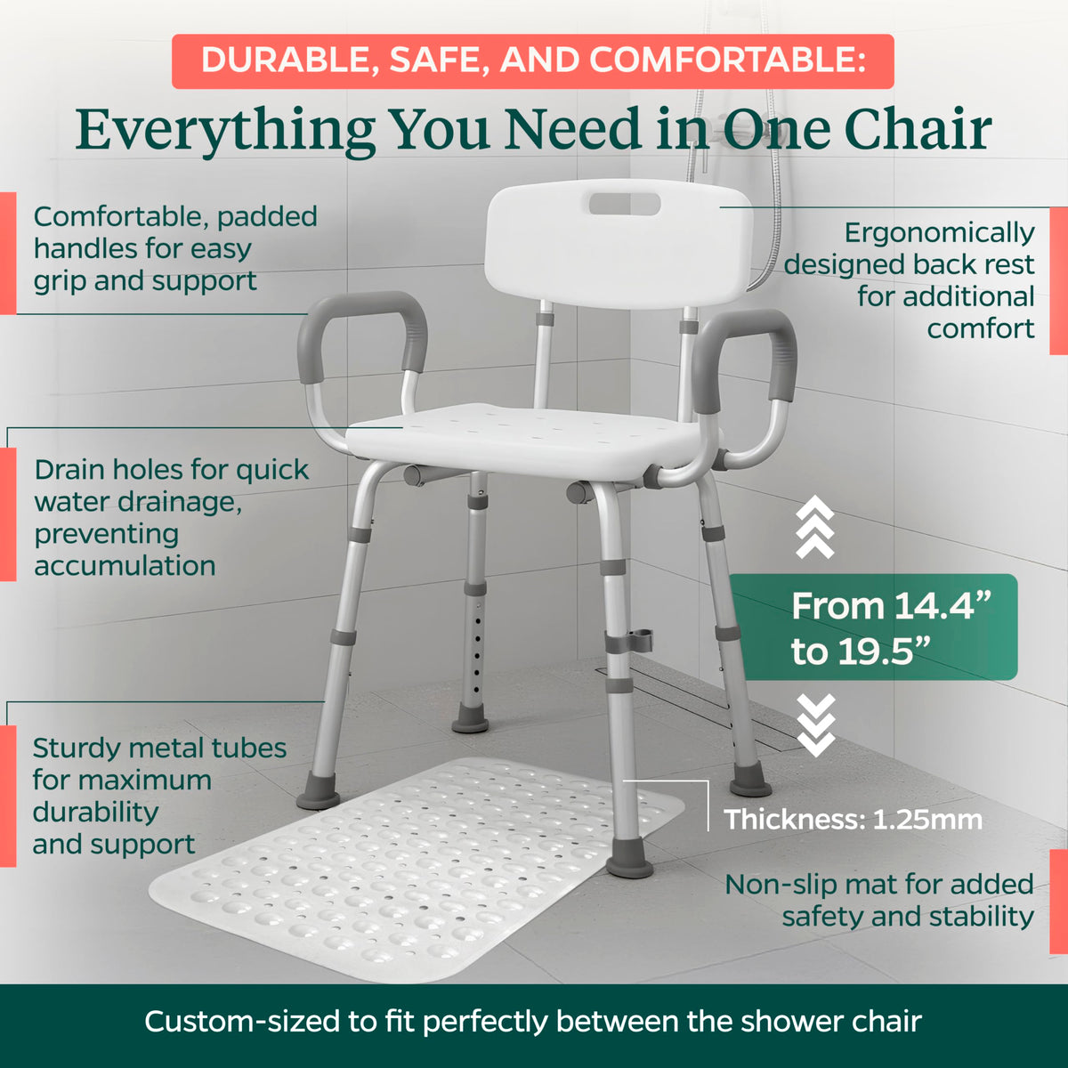 Adjustable Shower Chair with Mat X5046