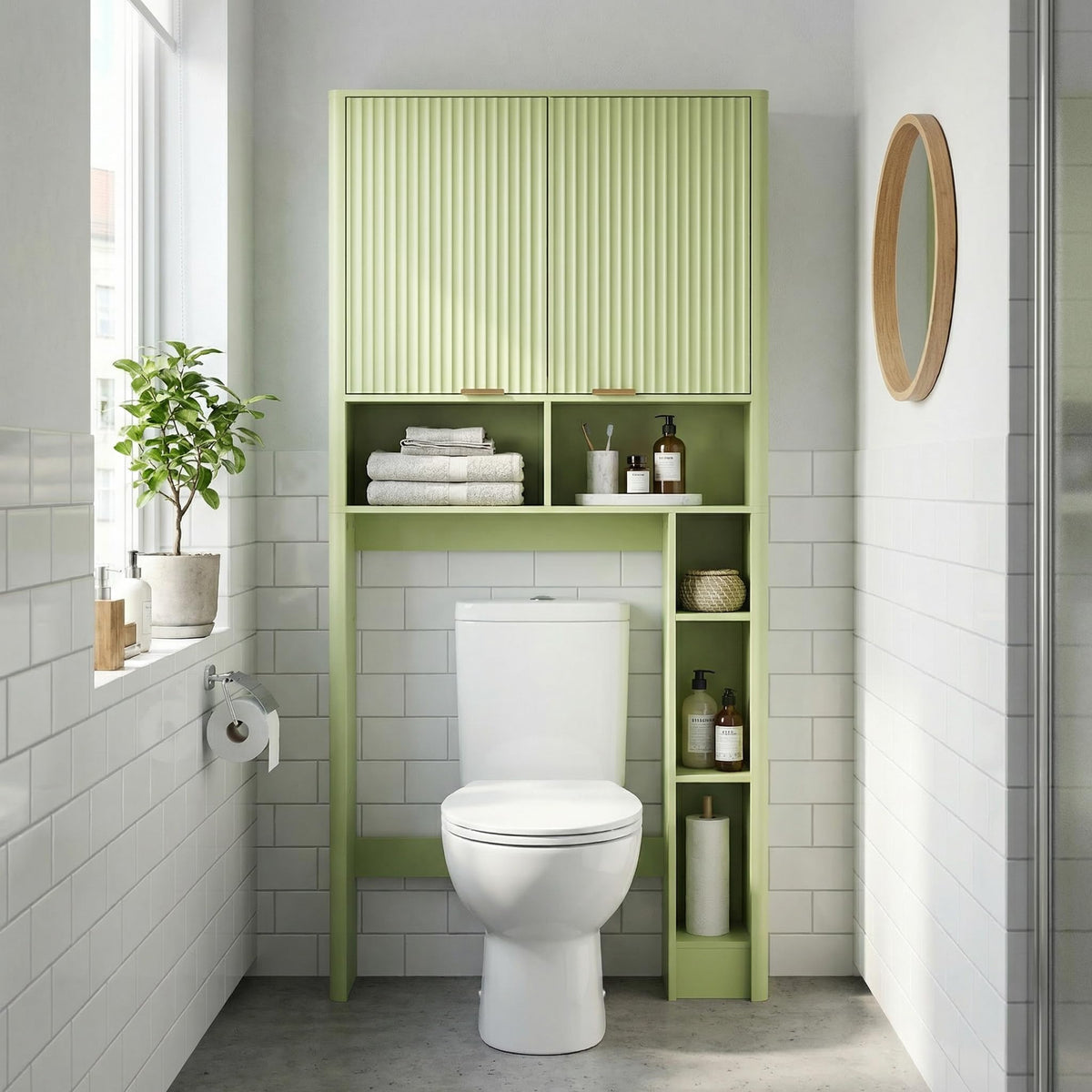 Green Over the Toilet Storage Cabinet with Adjustable Shelf A129678