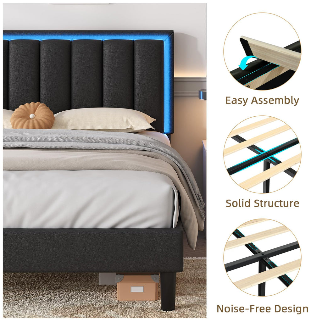 Black Full Bed Frame with PU Headboard U8230
