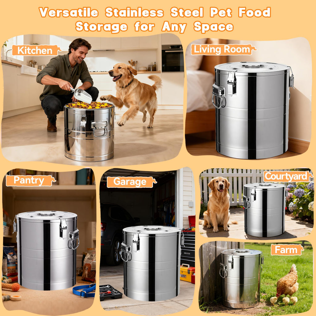 40lb Airtight Stainless Steel Dog Food Storage Container C1565