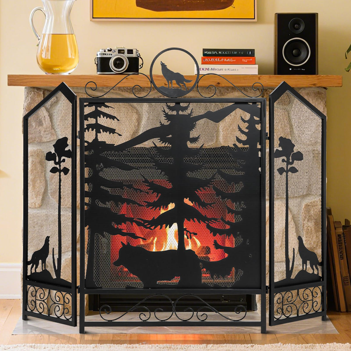 Black 3 Panel Fireplace Screen H142613