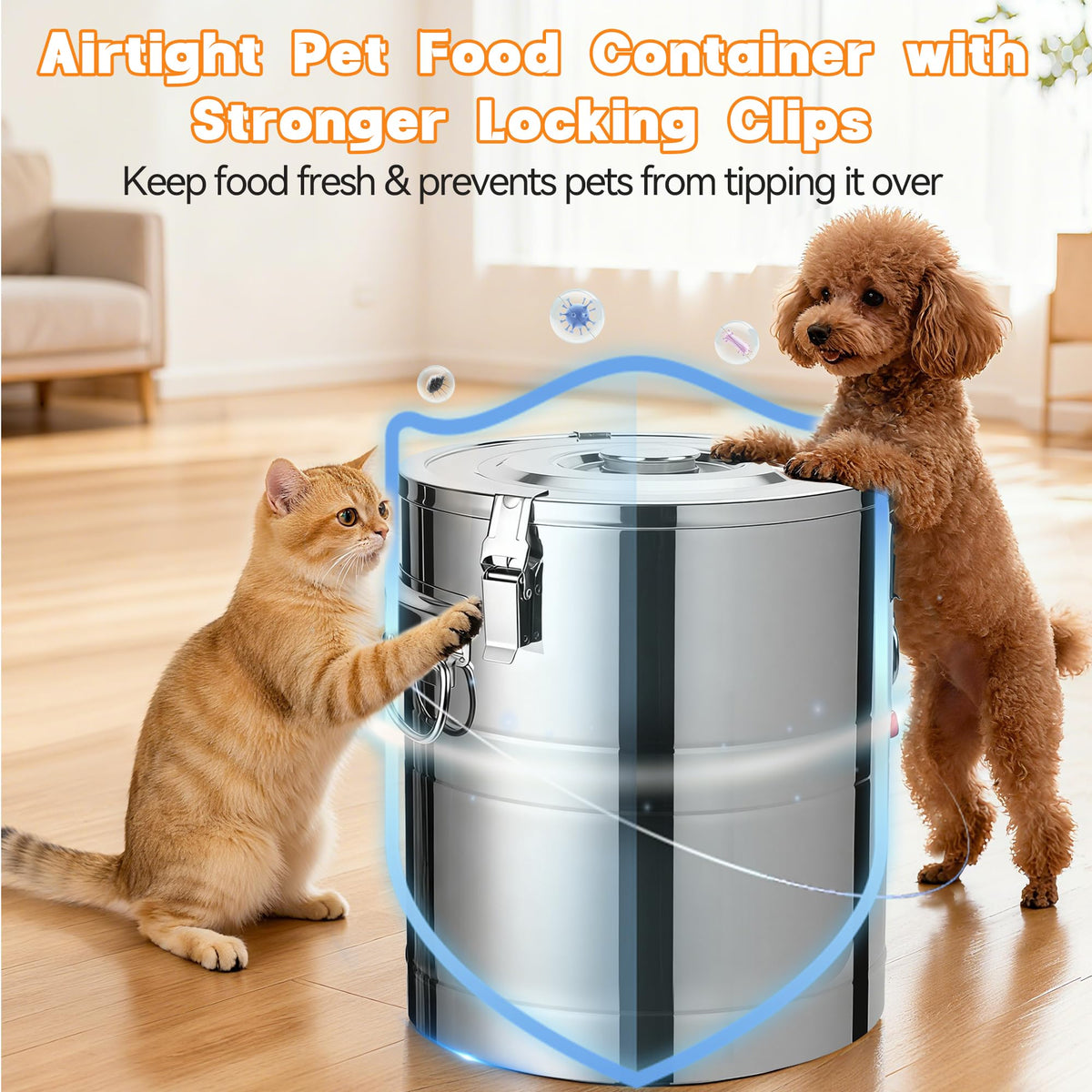 40lb Airtight Stainless Steel Dog Food Storage Container C1565