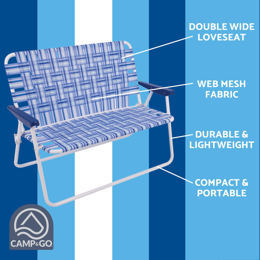 Blue/White Double-Wide Folding Web Lawn Chair H5561