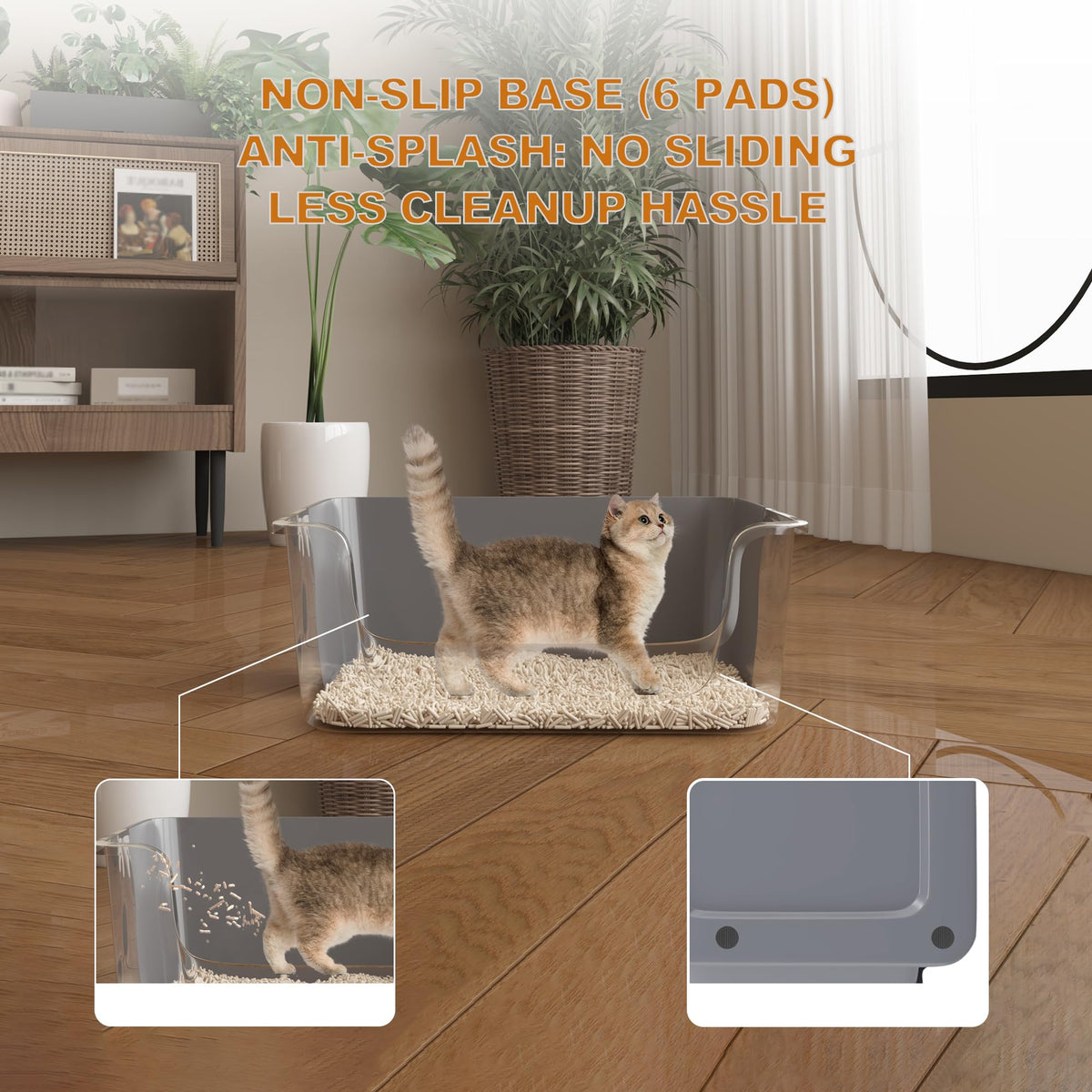 Open-Top High Sides Cat Litter Box with Low Entrance R473156