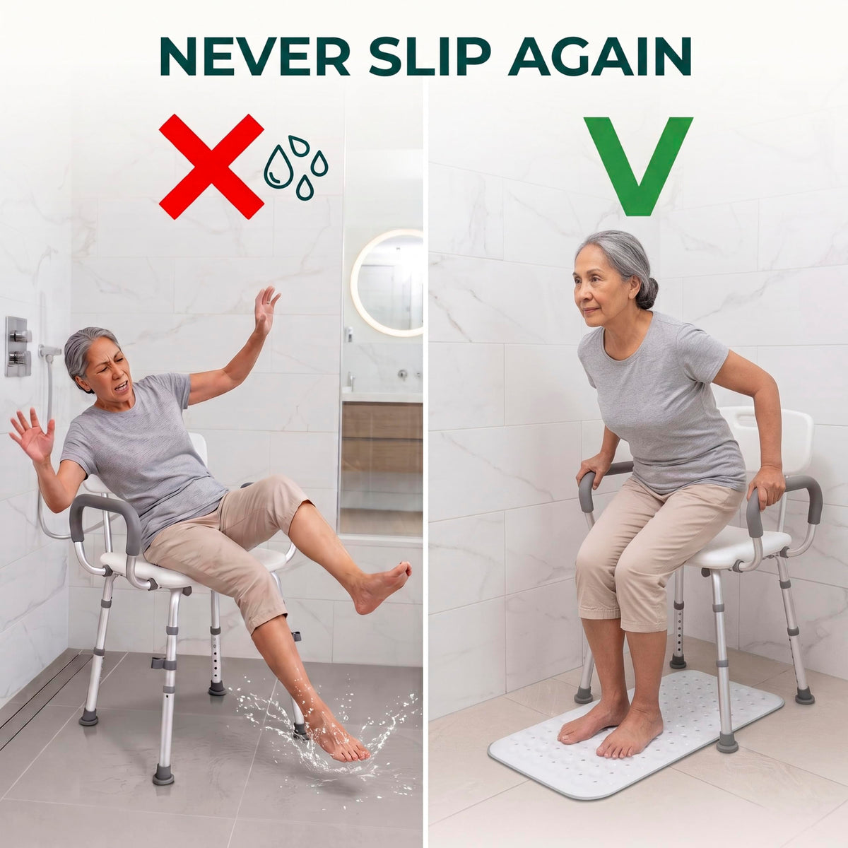 Adjustable Shower Chair with Mat X5046