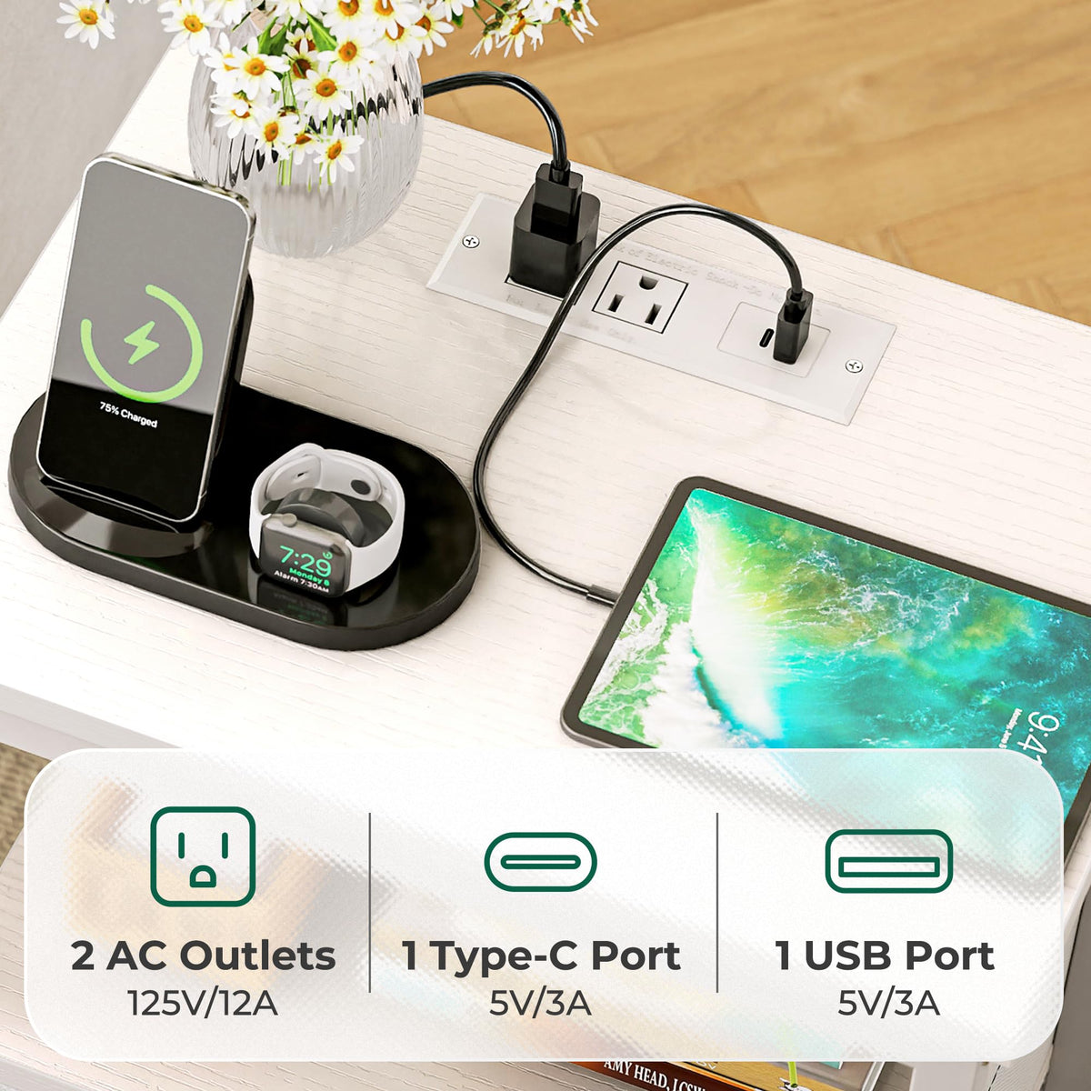 White 5 Drawer Dresser with Charging Station P376