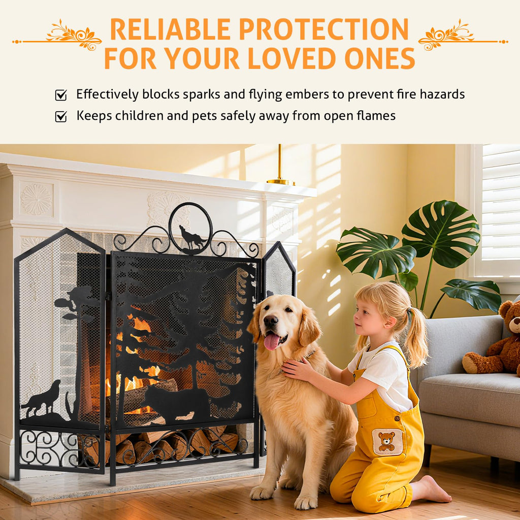 Black 3 Panel Fireplace Screen H142613