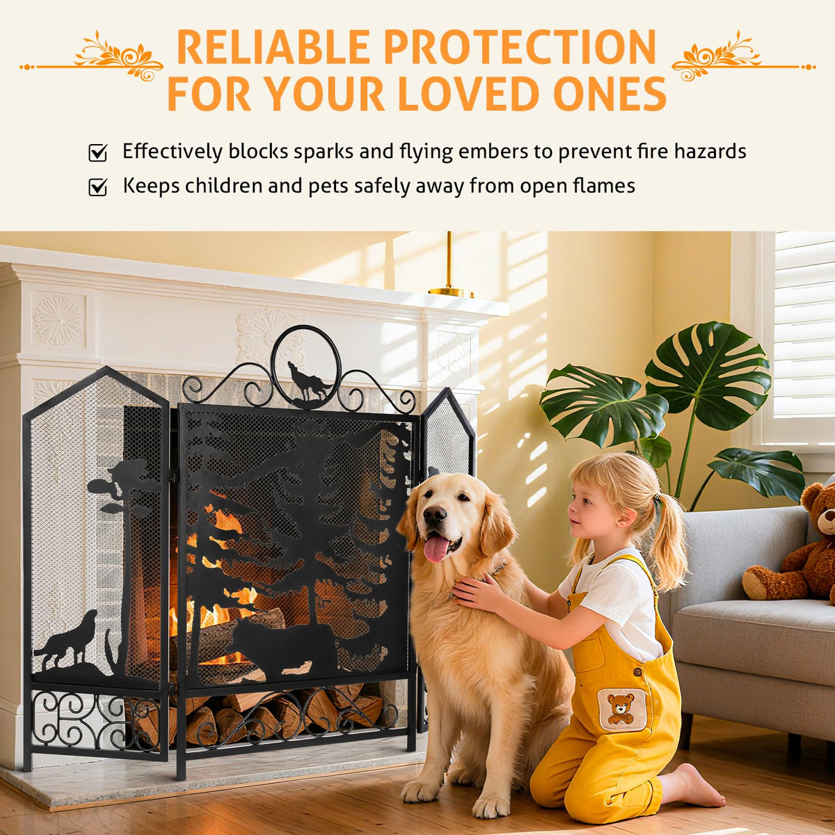 Black 3 Panel Fireplace Screen H142613
