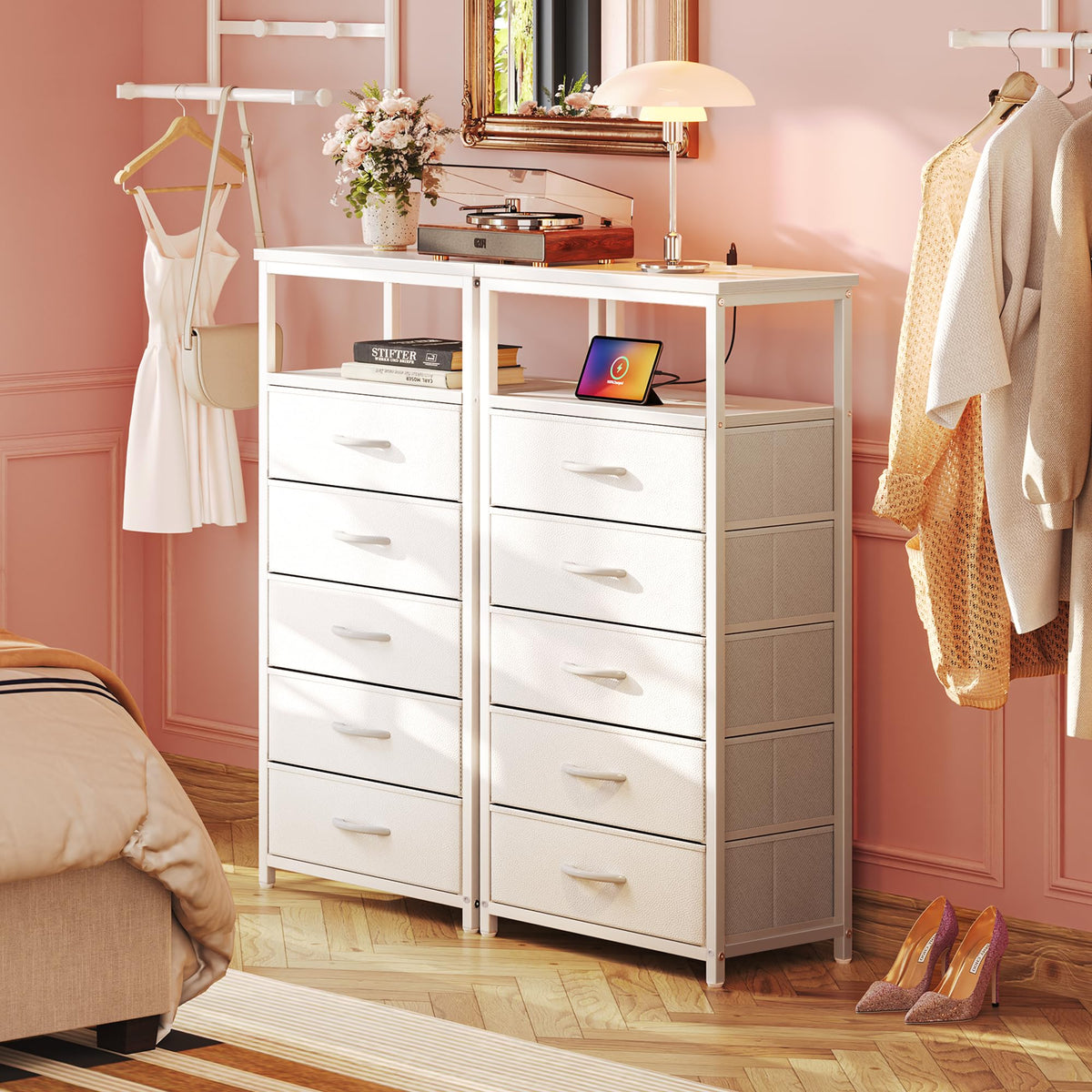 White 5 Drawer Dresser with Charging Station P376