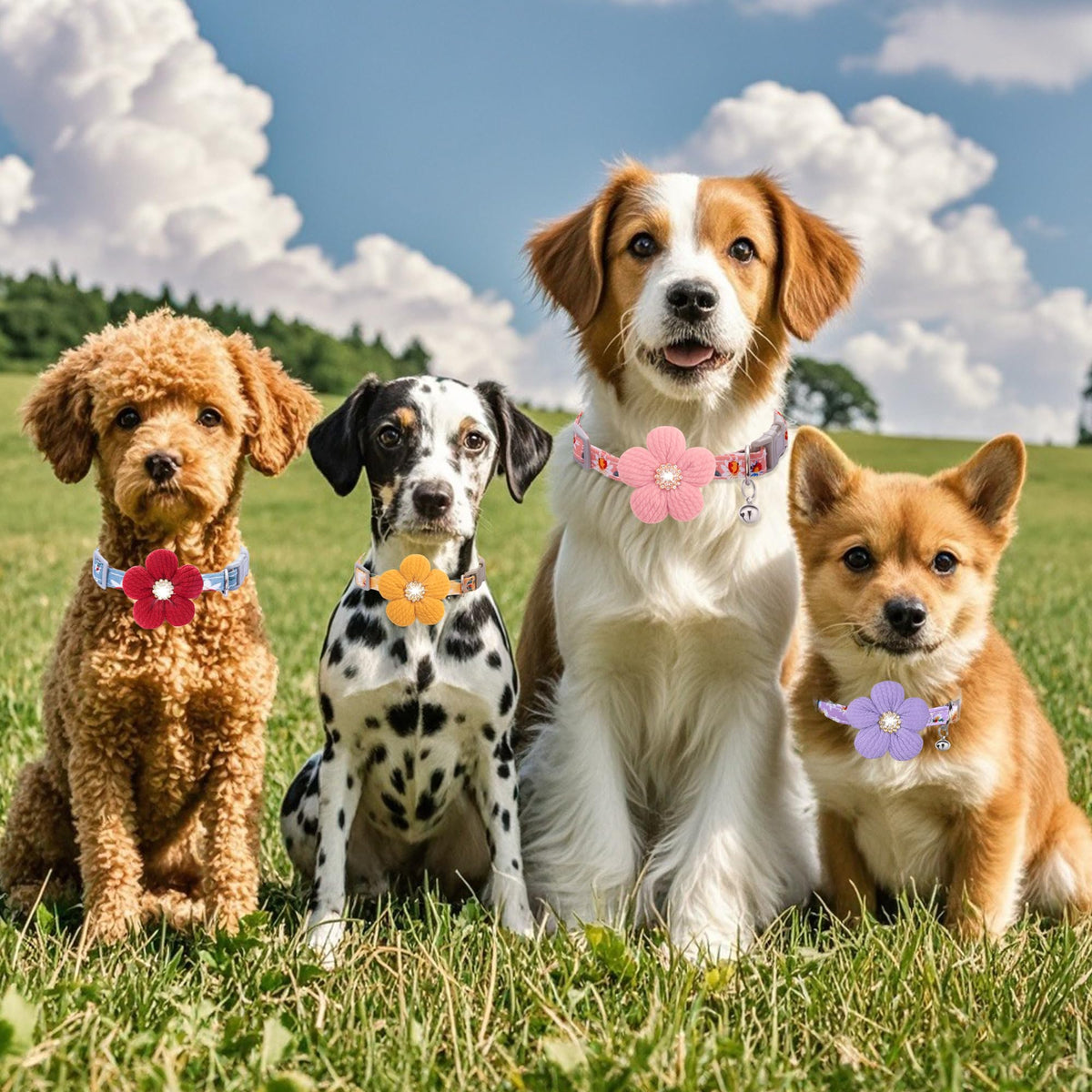 Small Dog Collar with Flower and Bell T7734