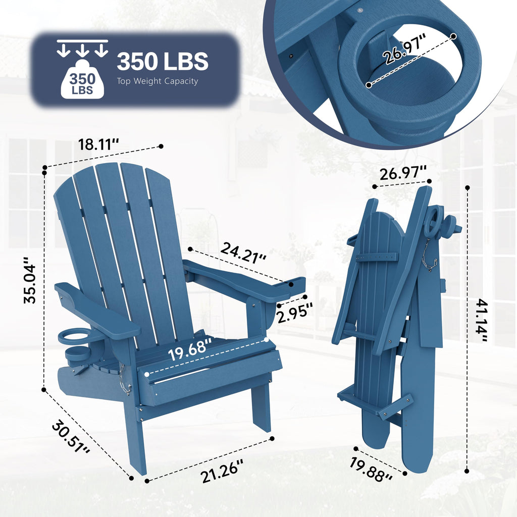 Folding Adirondack Chair Set of 2 with Cup Holder Navy Blue U9213
