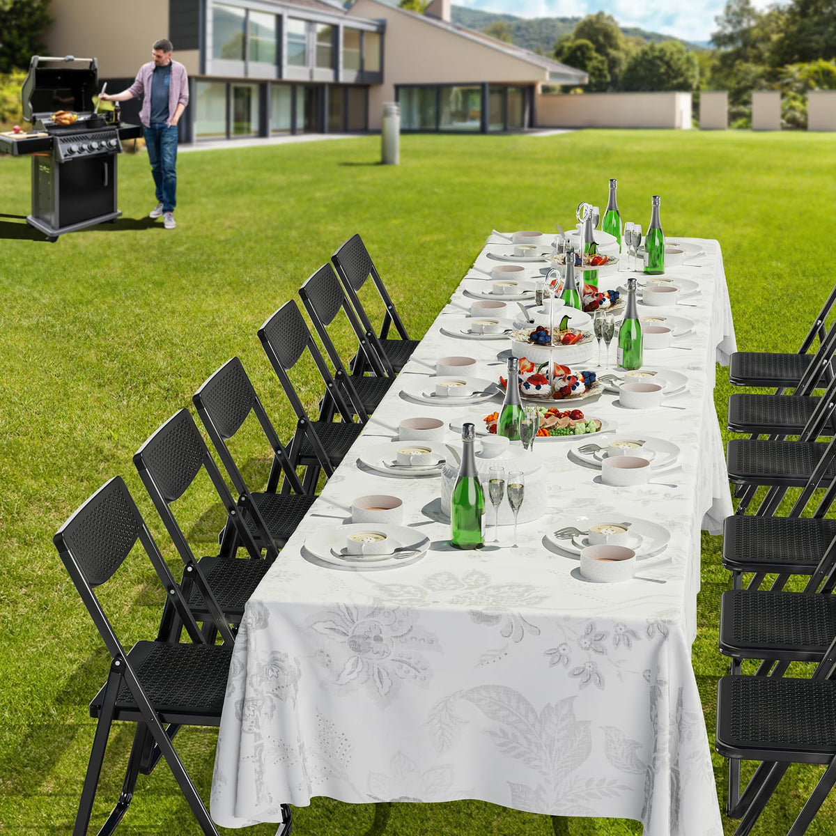 Black Plastic Folding Chairs with Mesh Seat, 10 Pack L39742