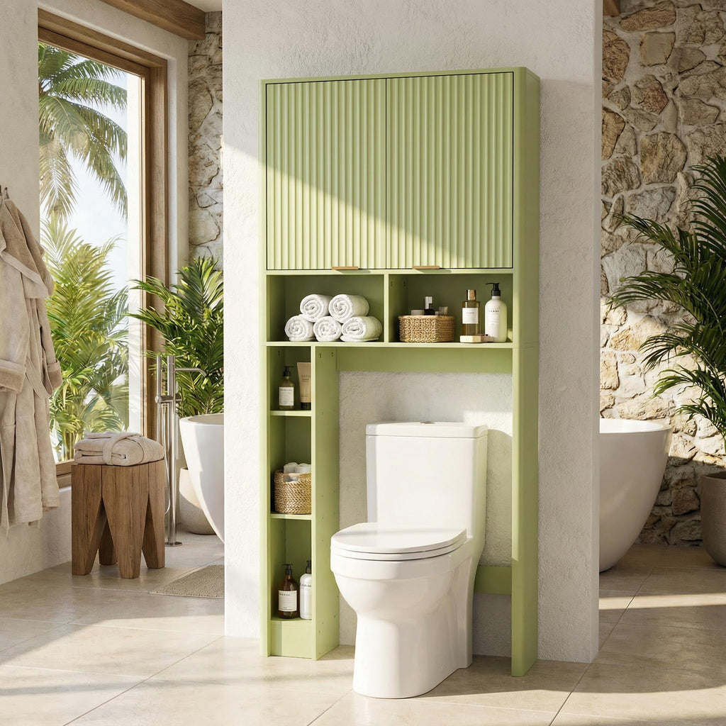 Green Over the Toilet Storage Cabinet with Adjustable Shelf A129678