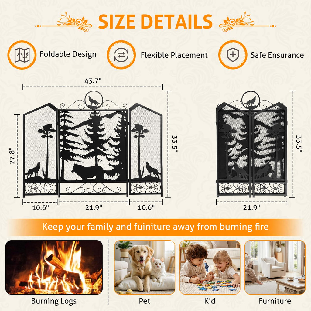 Black 3 Panel Fireplace Screen H142613