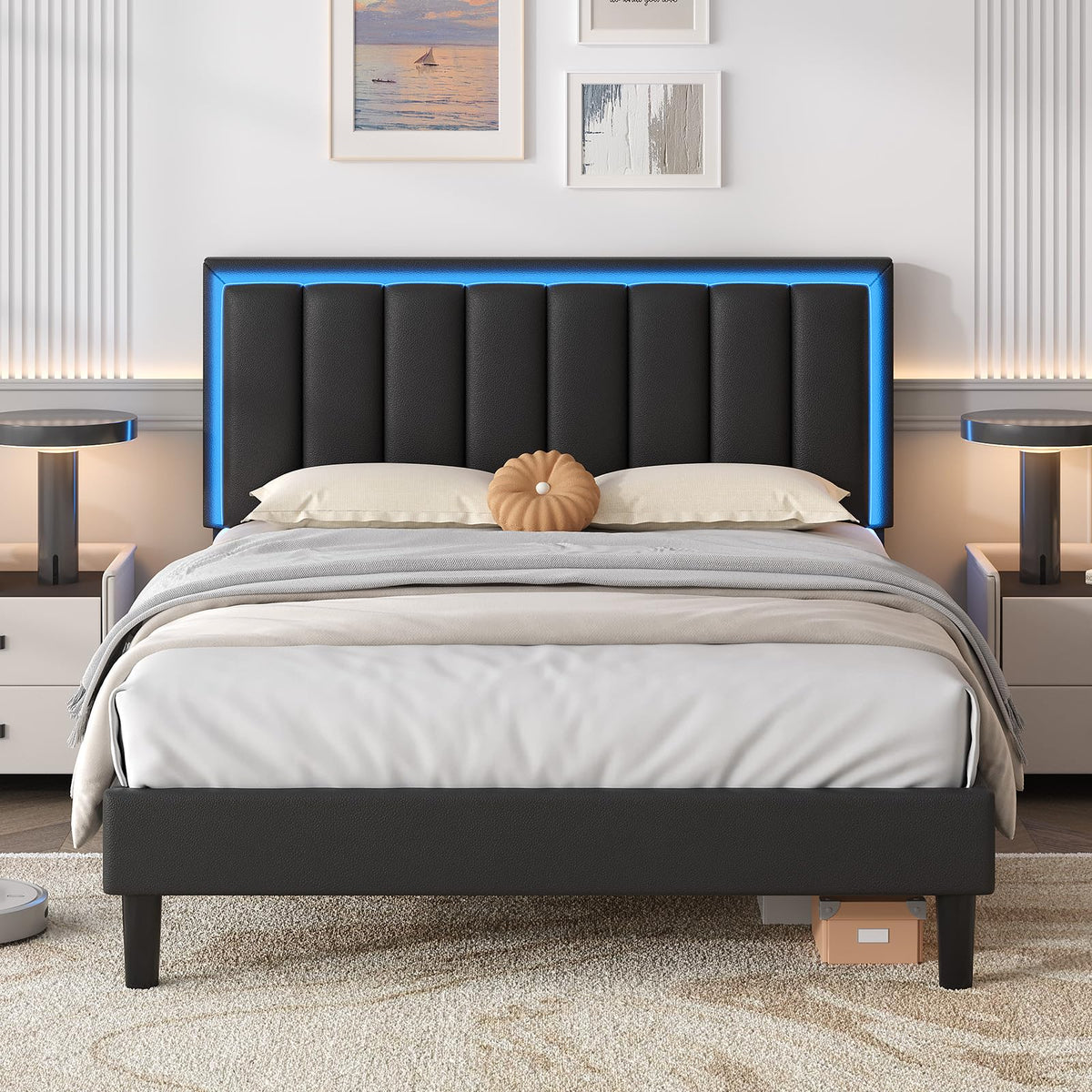 Black Full Bed Frame with PU Headboard U8230