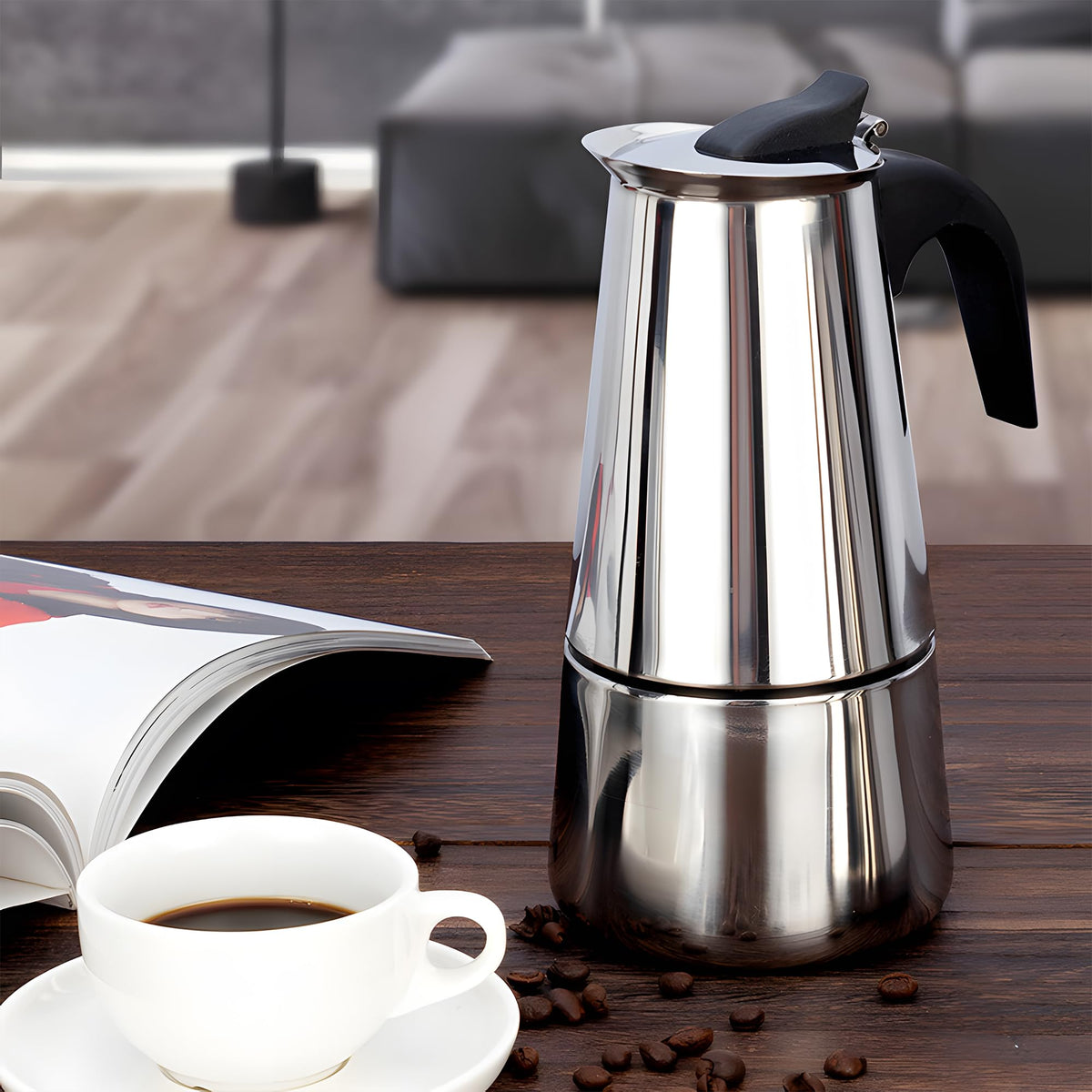 Stainless Steel Stovetop Espresso Maker 300ml 6 cup N6548