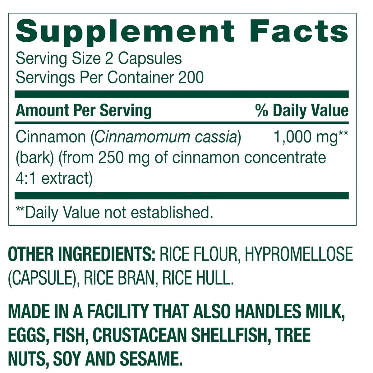 Cinnamon Extract Capsules 400 Count N66904