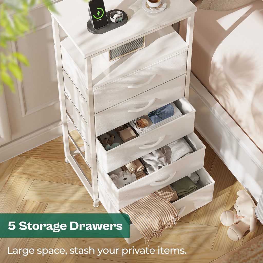 White 5 Drawer Dresser with Charging Station P376