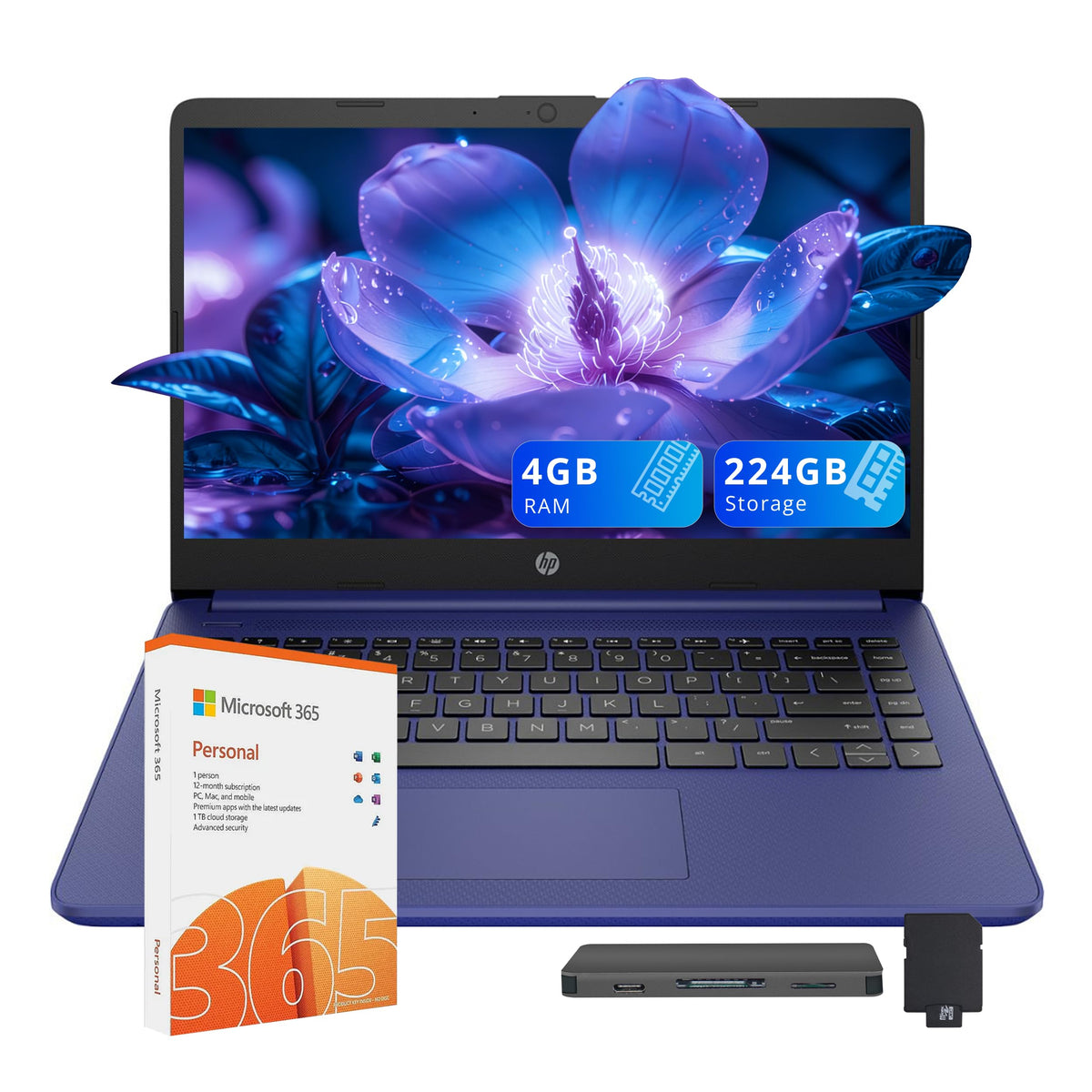 14" HD Laptop Intel Celeron N4120 4GB RAM 224GB Storage Blue C256394