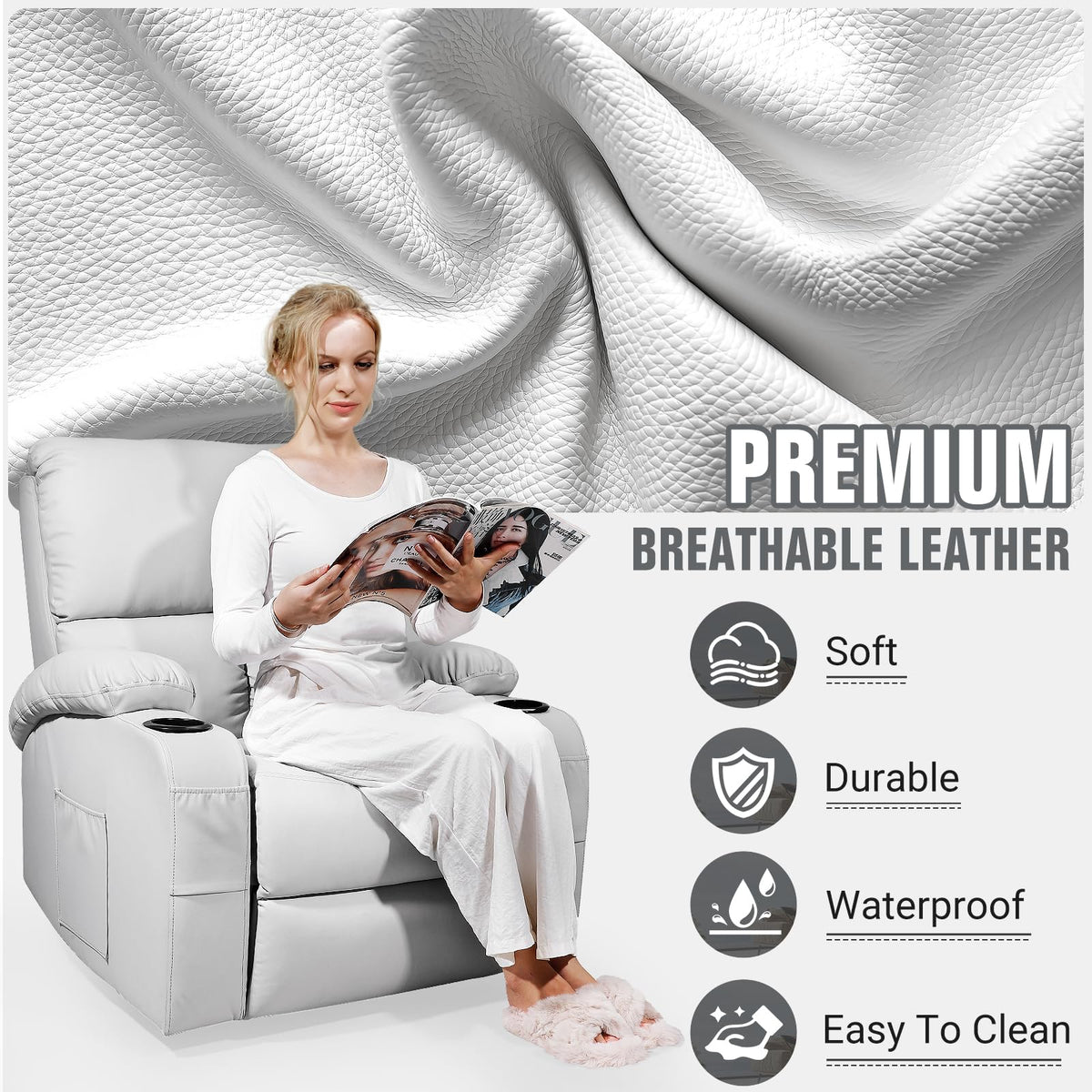 Grey Massage Rocking Recliner Chair with Heat and USB C14684