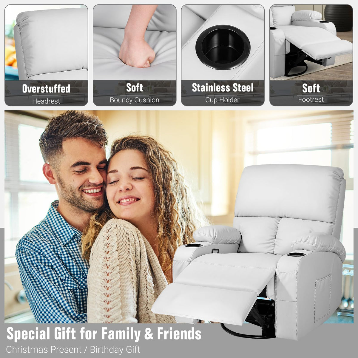 Grey Massage Rocking Recliner Chair with Heat and USB C14684